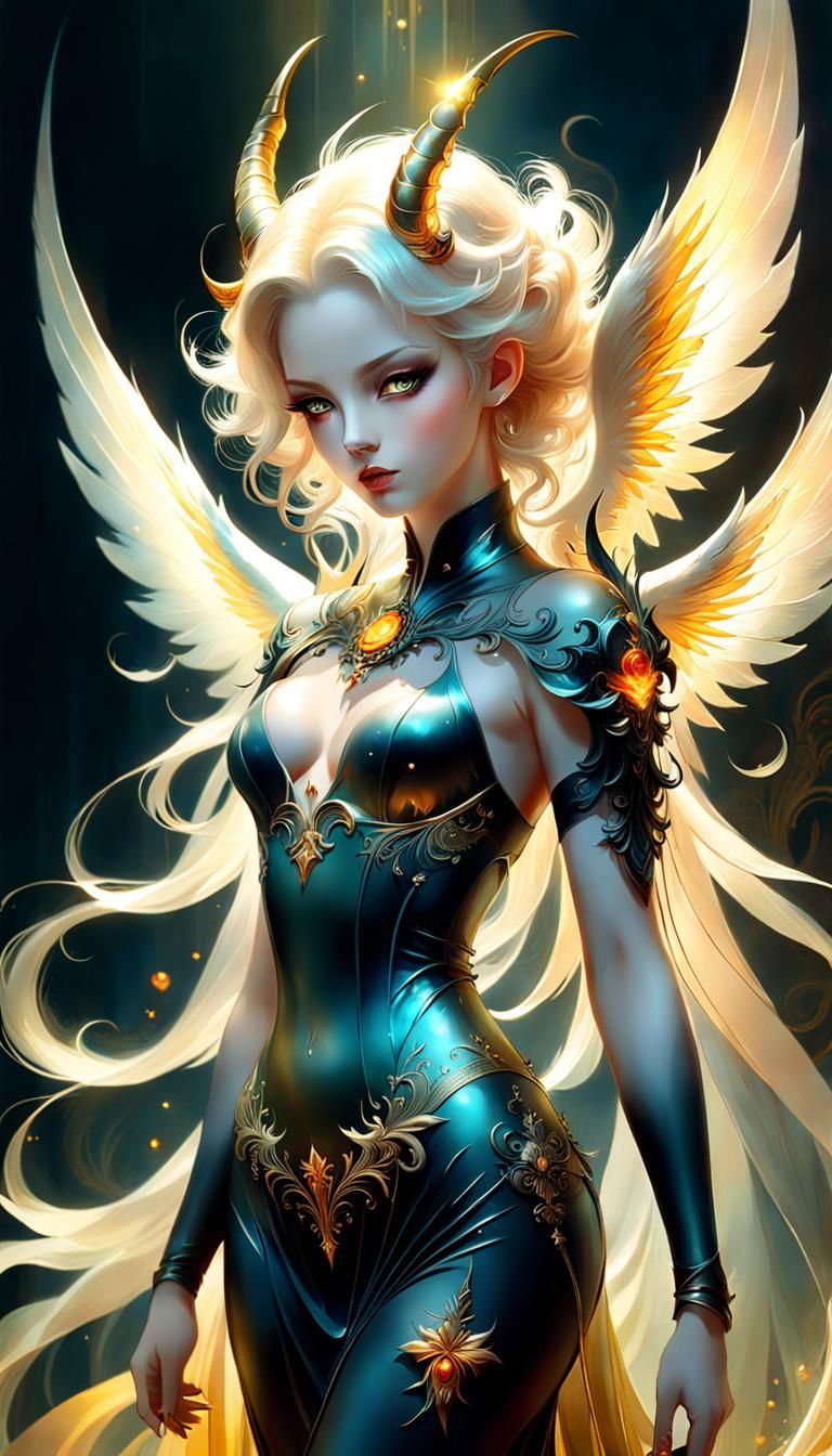 Angelic Anime Demon in Digital Oil Painting