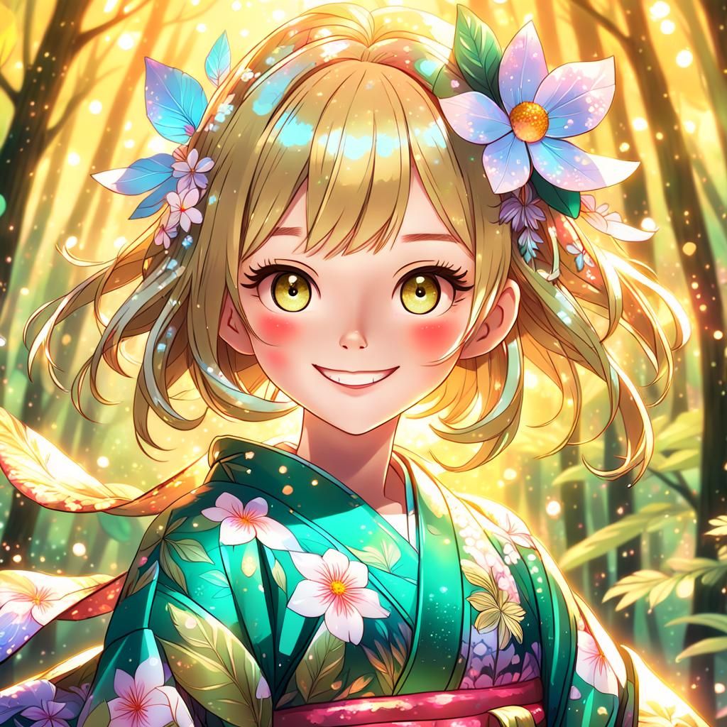 Anime Girl in Mystical Forest: Fantasy Concept Art