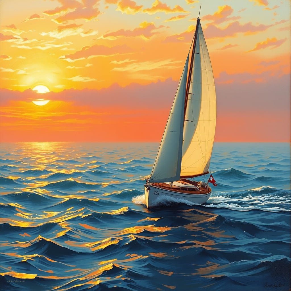 Sailing in the Golden Hour, Impressionist Oil Style