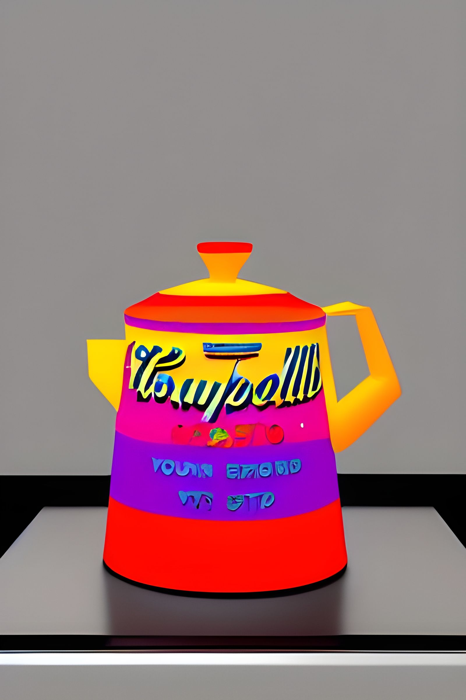 Colorful Paper Kettle on Stove, Pop Art 3D Render