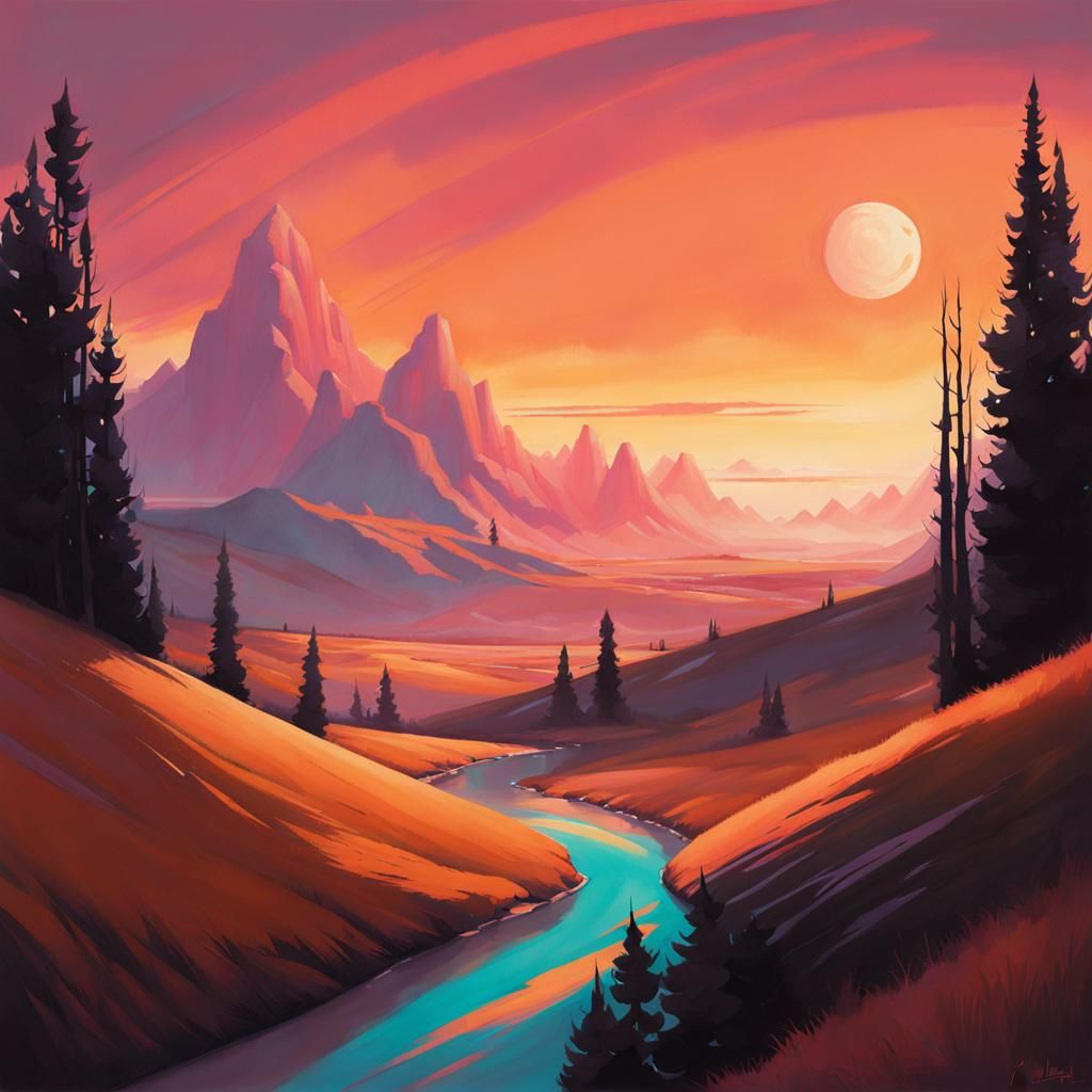 Colorful Scene with Flowing Lines in Loish Style