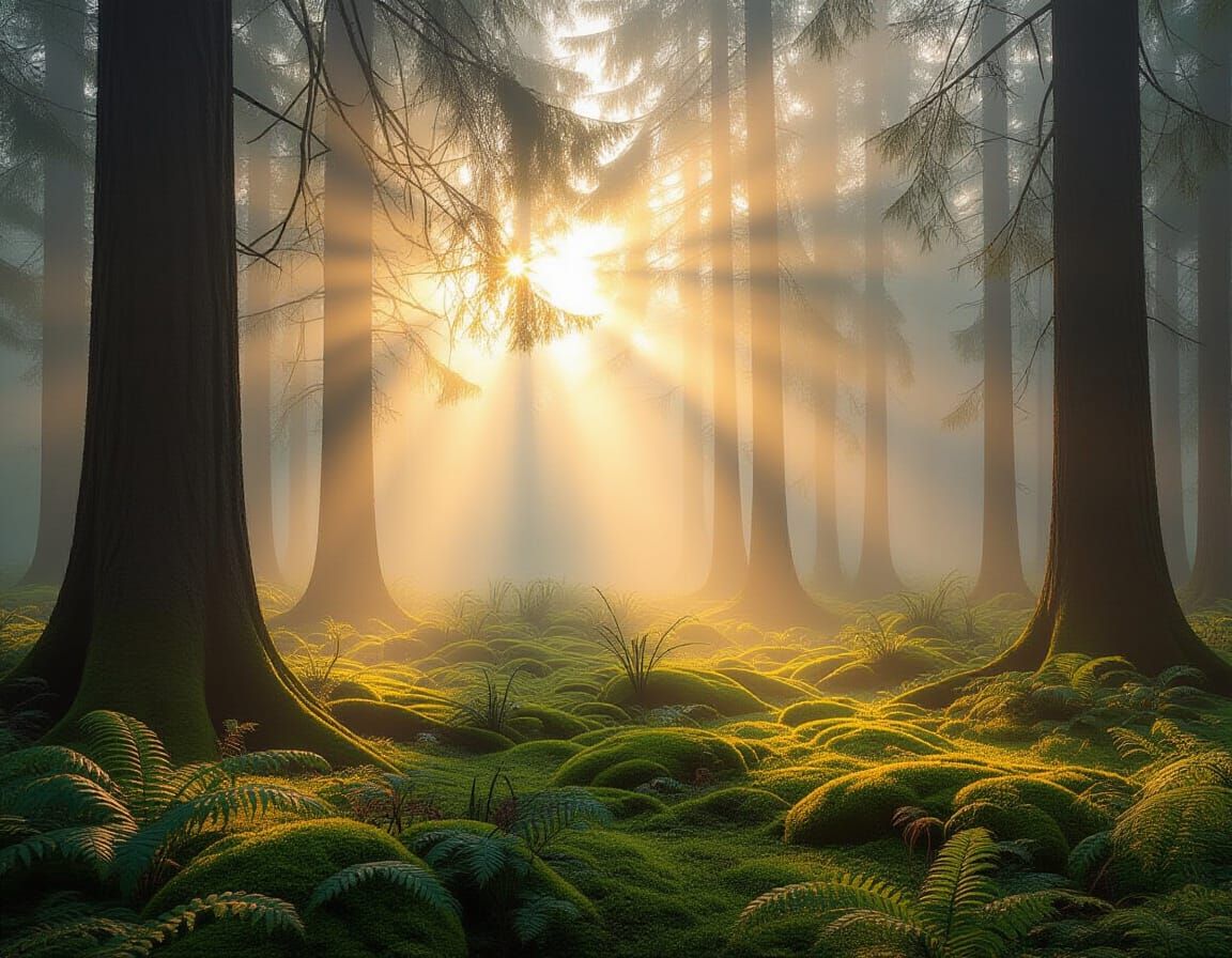 Misty Forest Clearing at Dawn in Concept Art Style