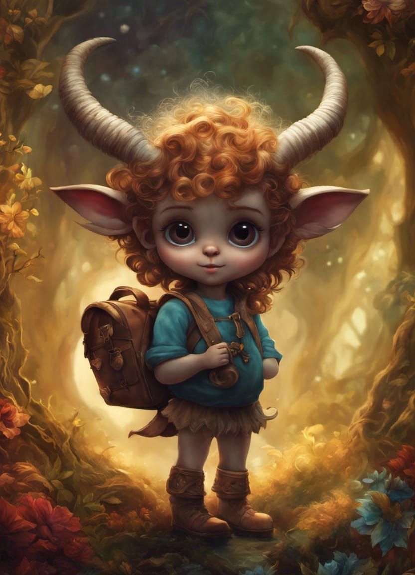 Satyr toddler going to school for the first time