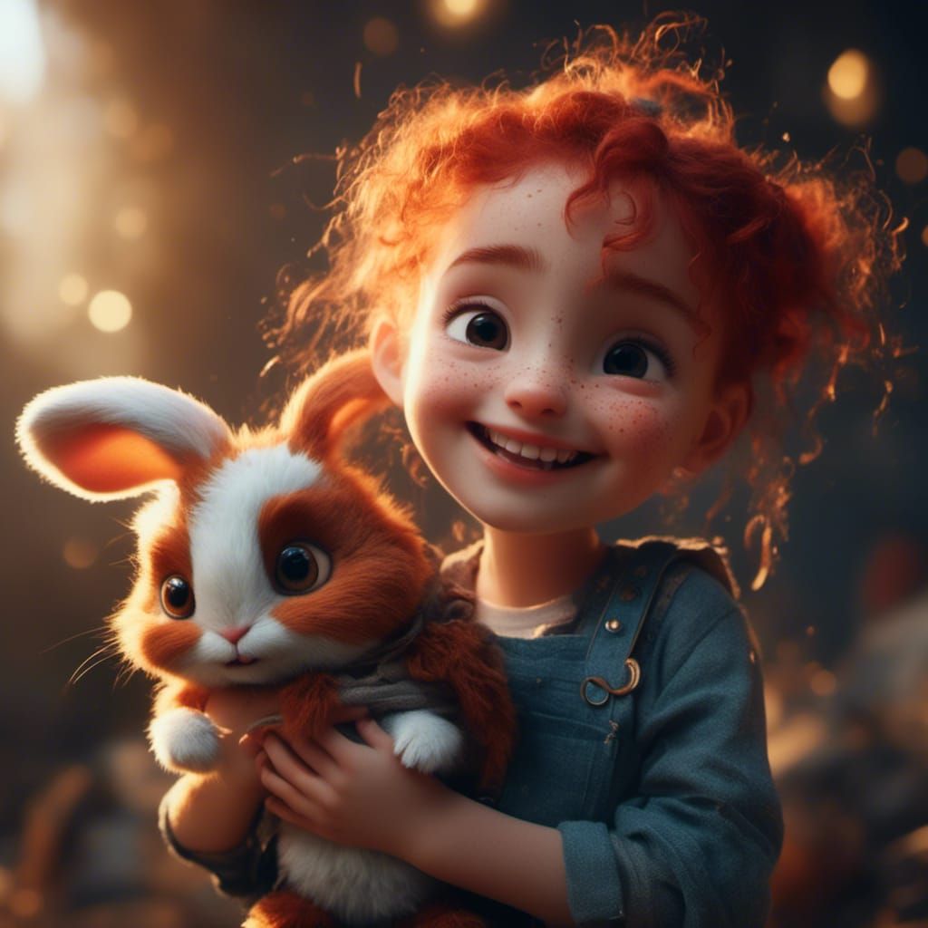 Happy Girl with Rabbit Pet Portrait