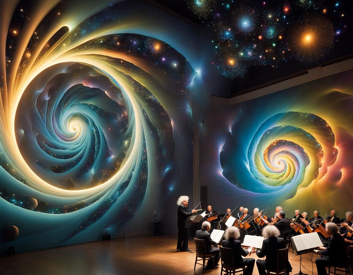 Einstein Conducts Cryptid Orchestra in Surreal Realm