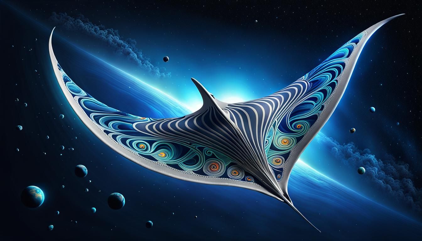 Ethereal Manta Rays in Space with Bioluminescence