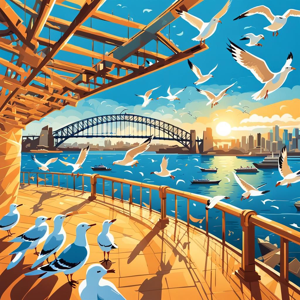 Whimsical Sydney Harbour Scene with Opera House and Bridge