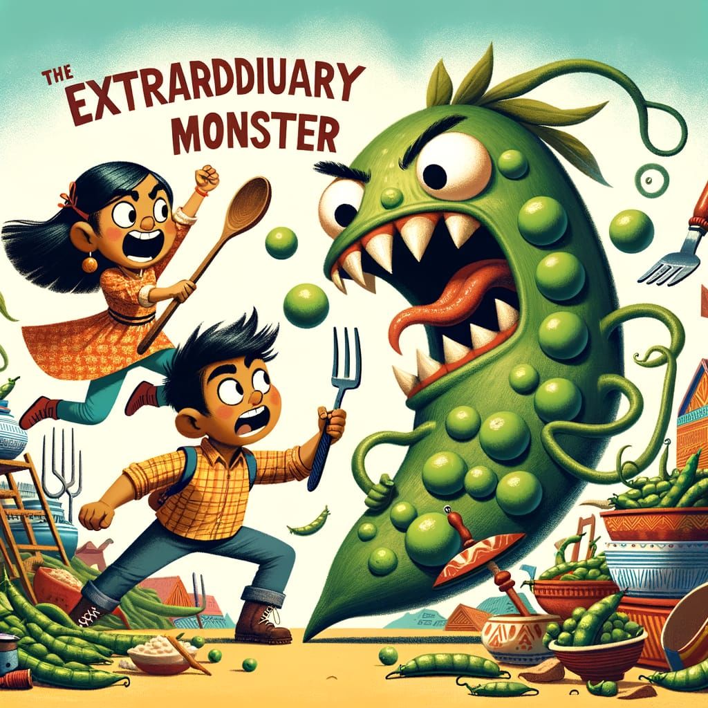 Kids Versus Giant Pea Monster in Imagined World
