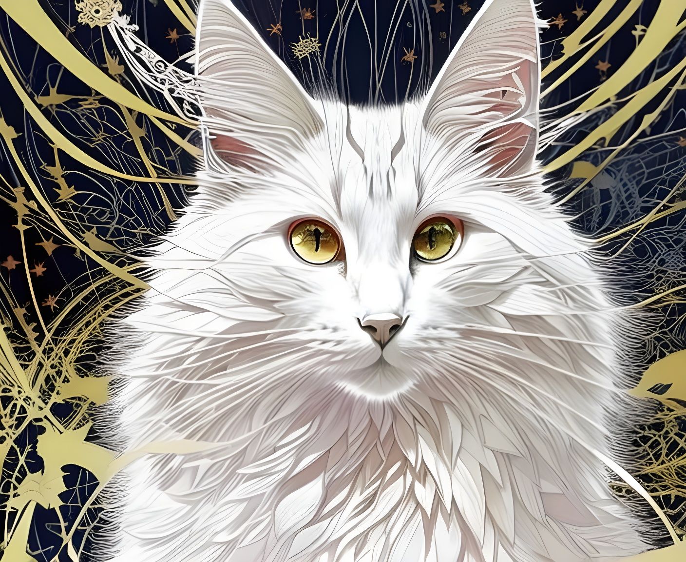 Elegant Turkish Angora Portrait with Silver Outline