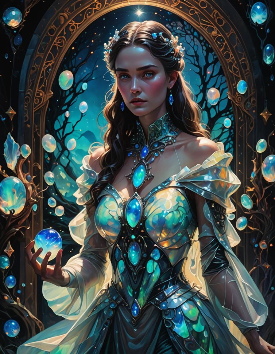 Opal Twilight: Woman with Bioluminescent Glass