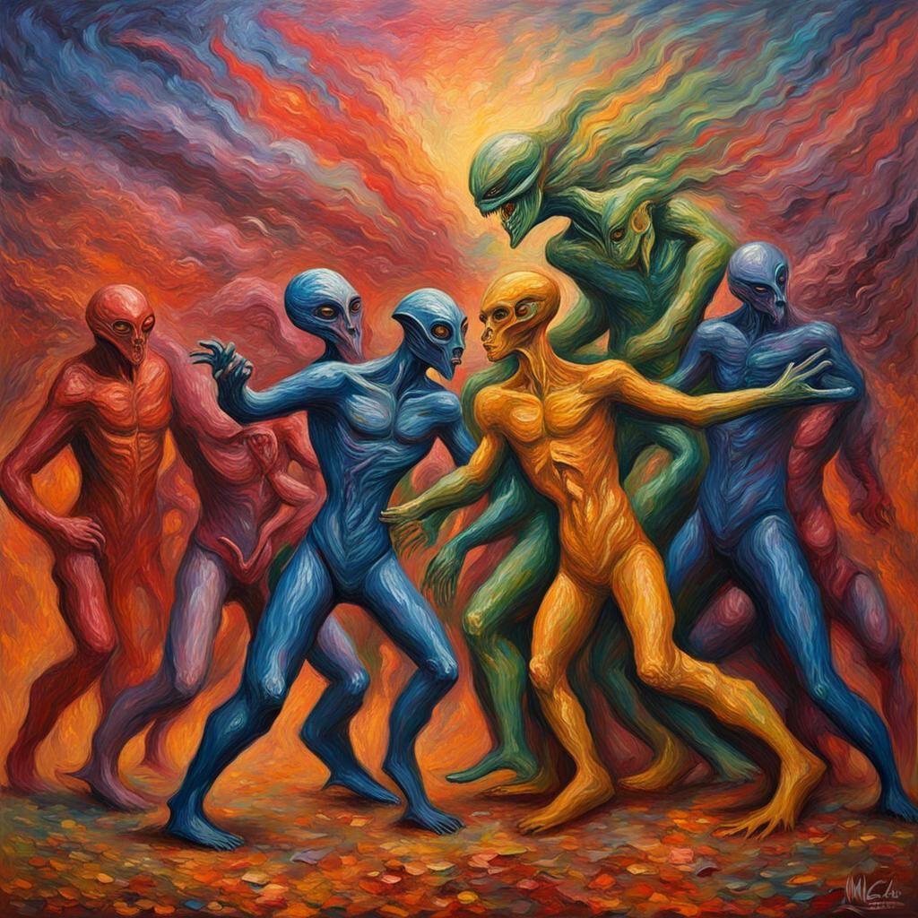Climax of Intergalactic War in Expressionist Oil Painting