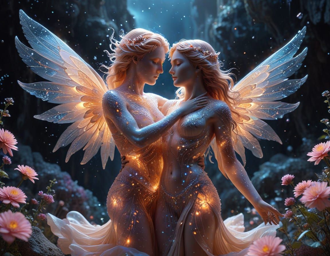 Ethereal Himalayan Salt Sculpture of Angel and God