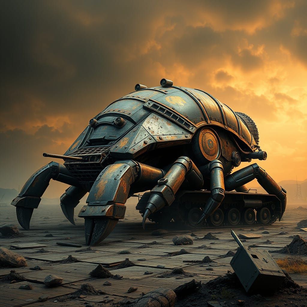Industrial Beast of a War Tank Crab on a Desolate, Battle-Sc...