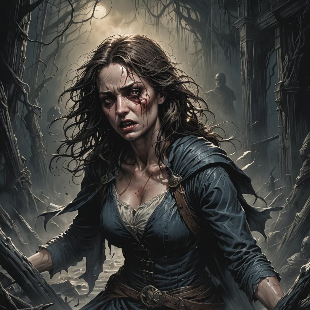 Woman's Fear and Hopelessness in Dark Comic Art