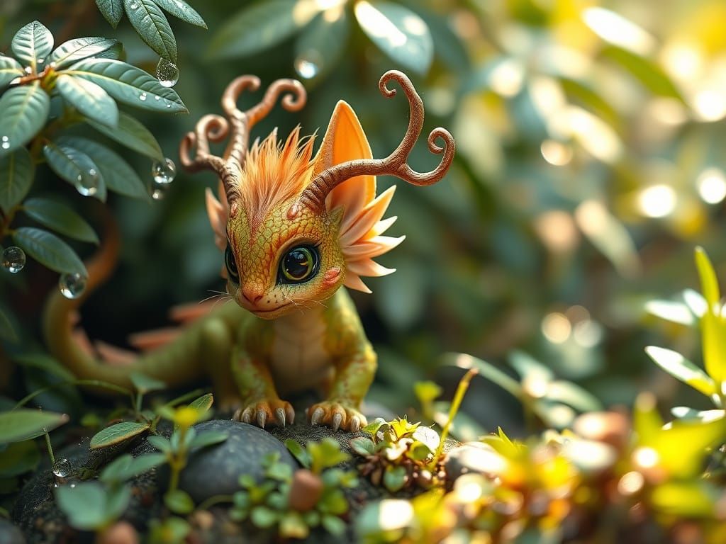 Whimsical Dragon-Cat Hybrid in Lush Jungle Paradise