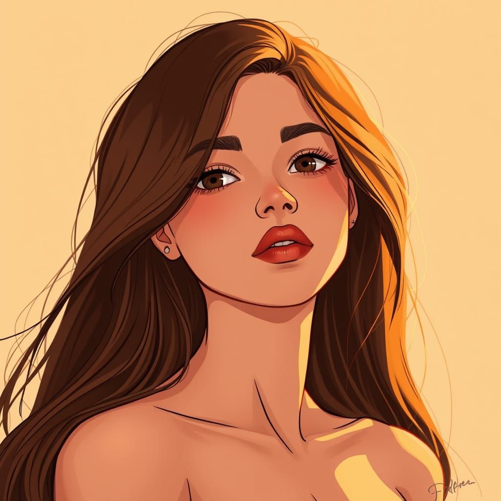 Charming Woman in Warm Sunset Hues, Inspired by Whimsical Dr...
