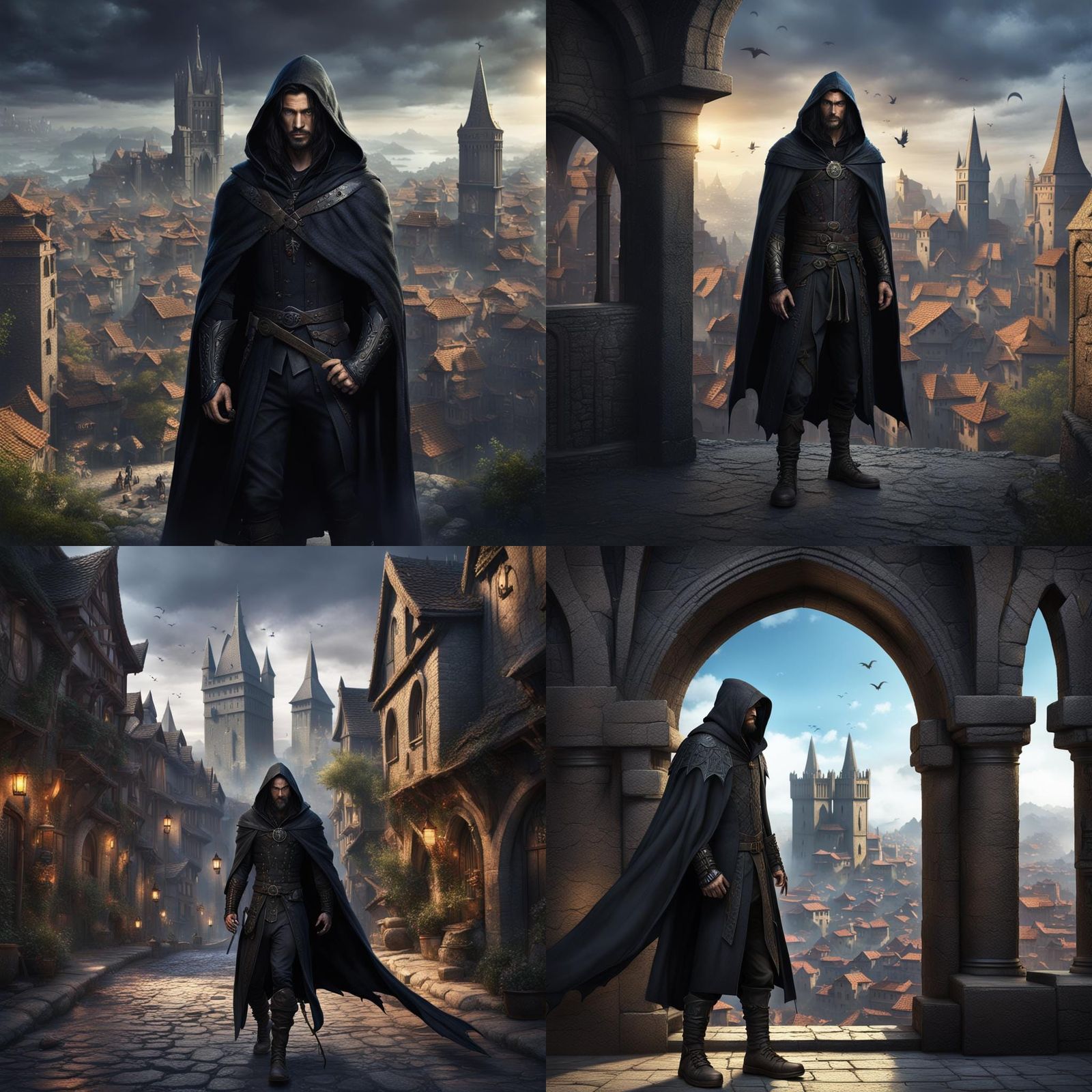 Fantasy Man in Medieval City, Detailed Matte Painting