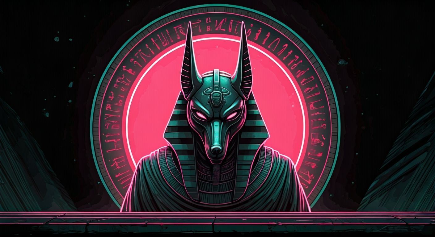 Futuristic Anubis in Jackal Helmet, Moody Graphic Novel Styl...