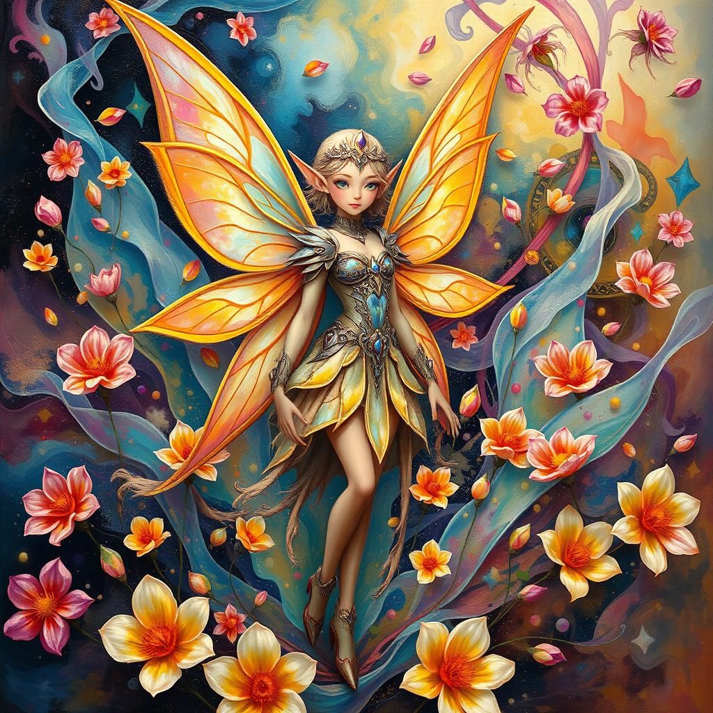 Flamboyant Fairy Elf Birthday in Impasto Style
