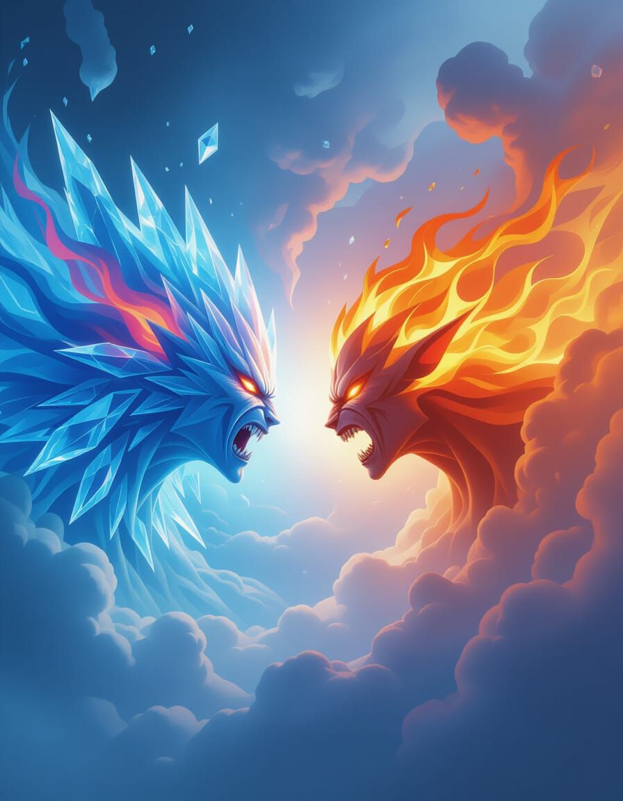 Fiery Collision: Fire and Ice Elements Clash