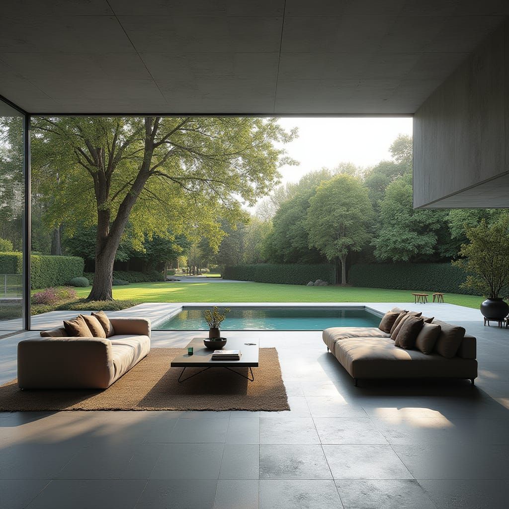 Spacious Living Room with Modern Furniture and Garden View