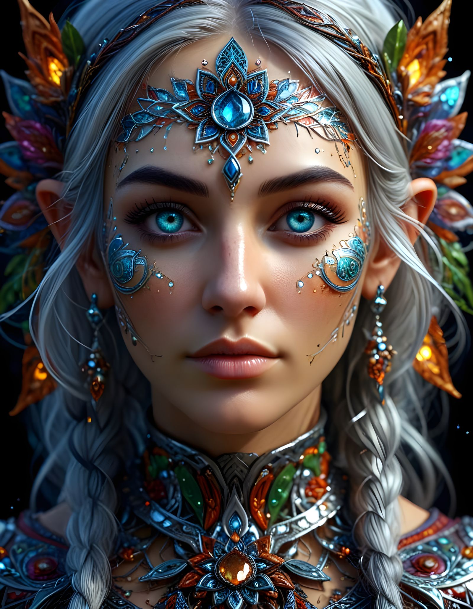 Beautiful Elf with Mandala Eyes in Detailed Digital Painting