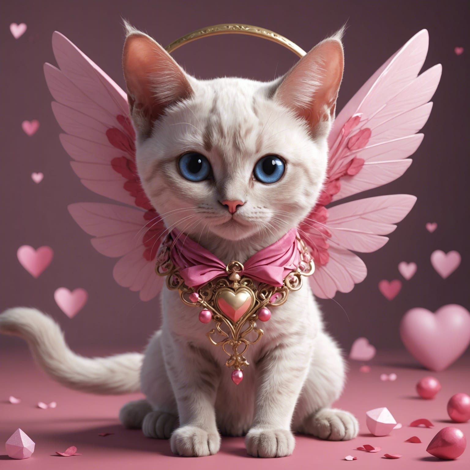 Pink Siamese Cat as Cupid: 3D Anime Art