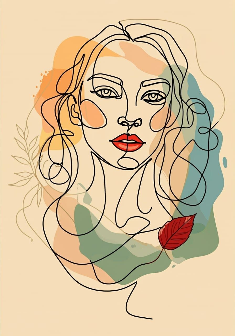 Abstract Woman's Face in Flowing Line Art Style