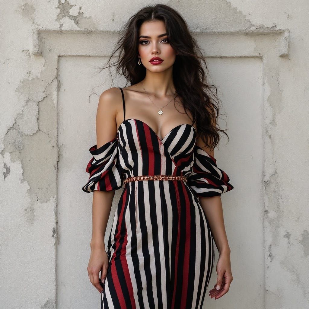 Striking High Fashion Portrait of a Striped Dress