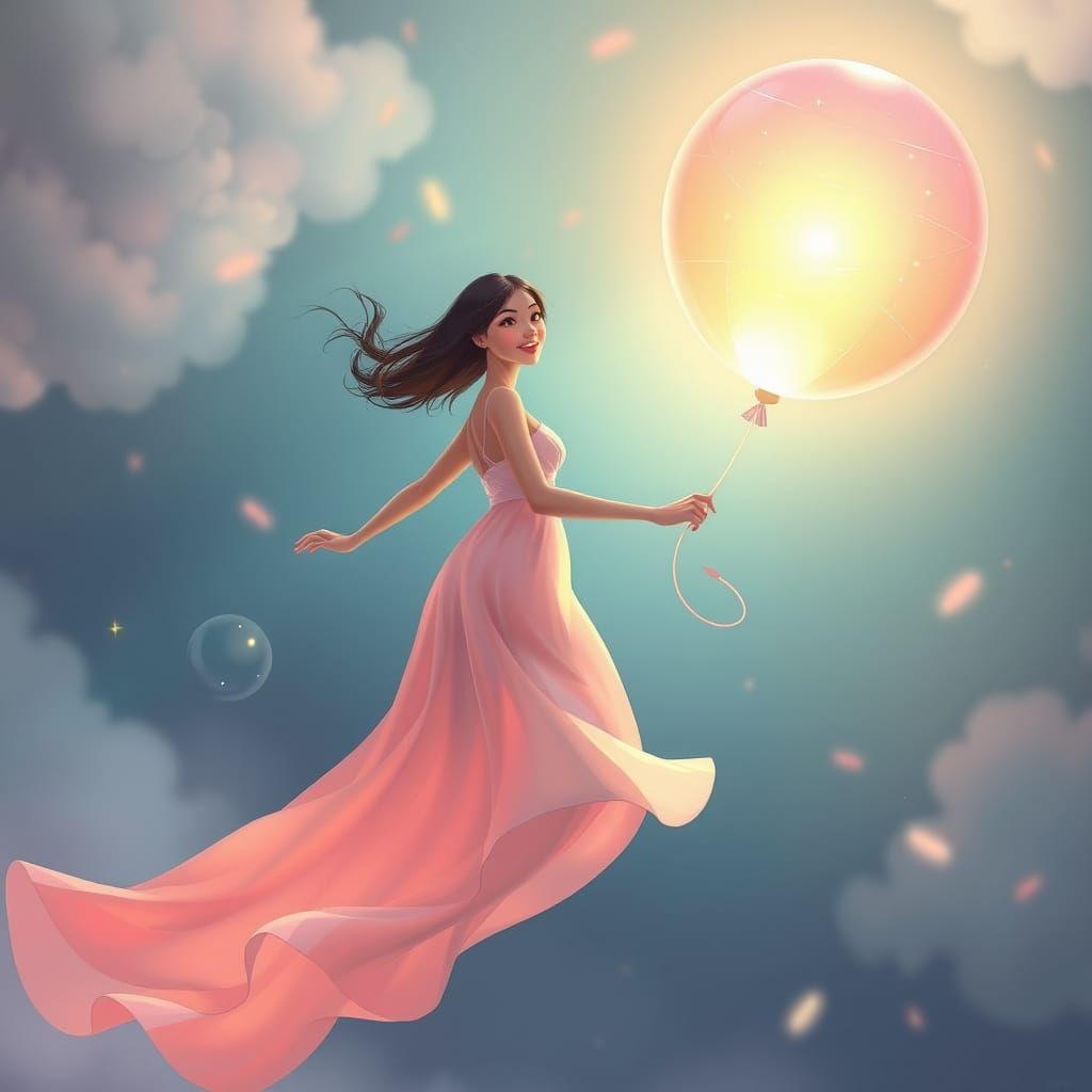 Joyful Ballerina Dances on Air in Soft Pastel Hues