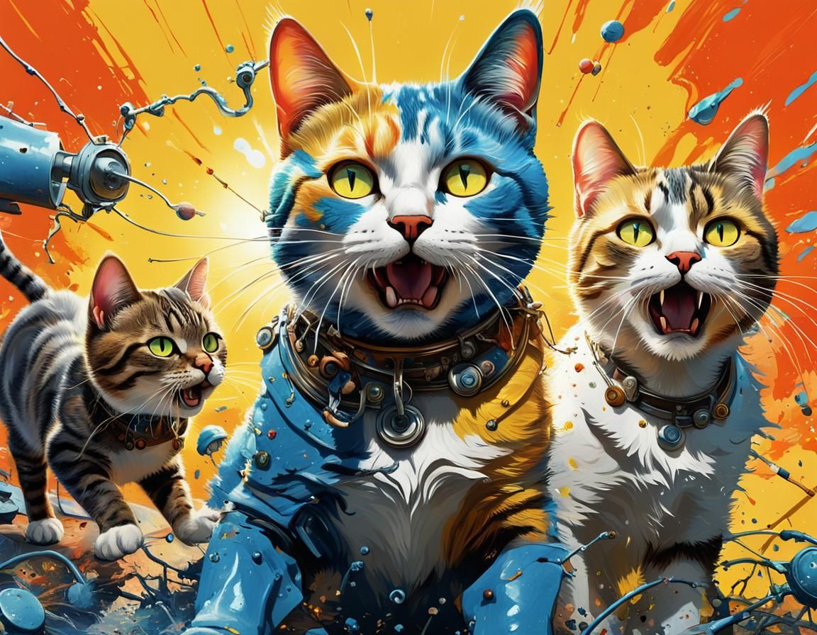 Hyperrealistic Cats in Spring Sunshine: Splash Art
