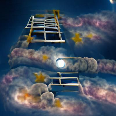Ladder to the Moon and Stars in Clouds