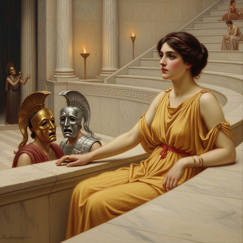 Wistful Woman Watches Ancient Greek Theater Performance