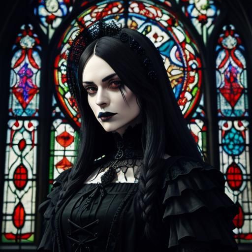 Gothic Figure Portrait with Stained Glass