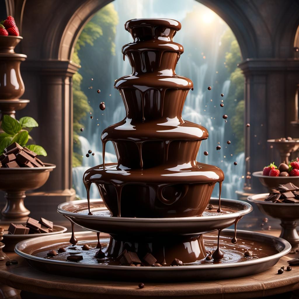 Cascading Chocolate Fountain in Detailed Digital Painting