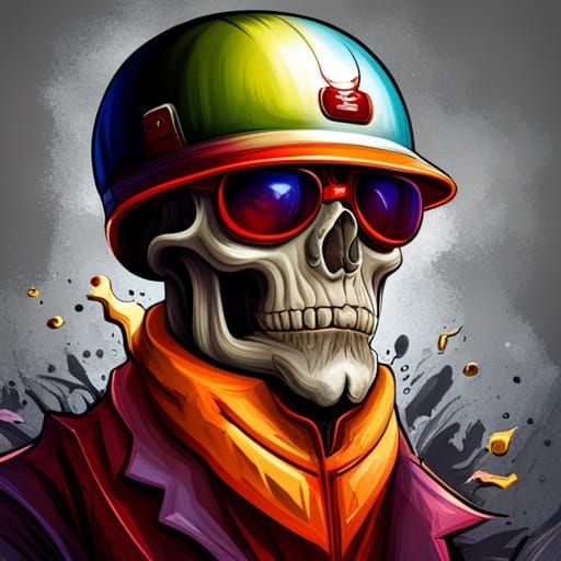 Cartoon Skull Mascot Logo in Graffiti Art Style