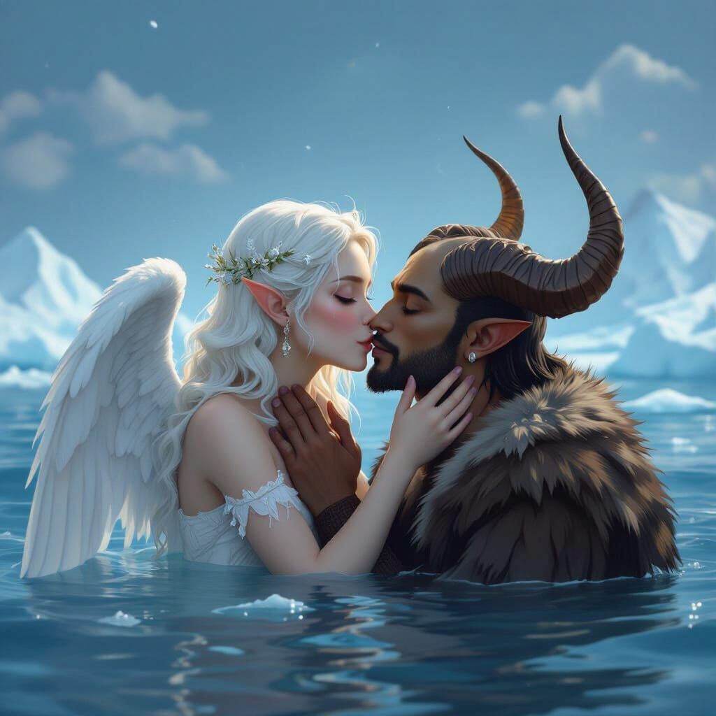 Celestial Angel Kisses Horned King in Antarctica