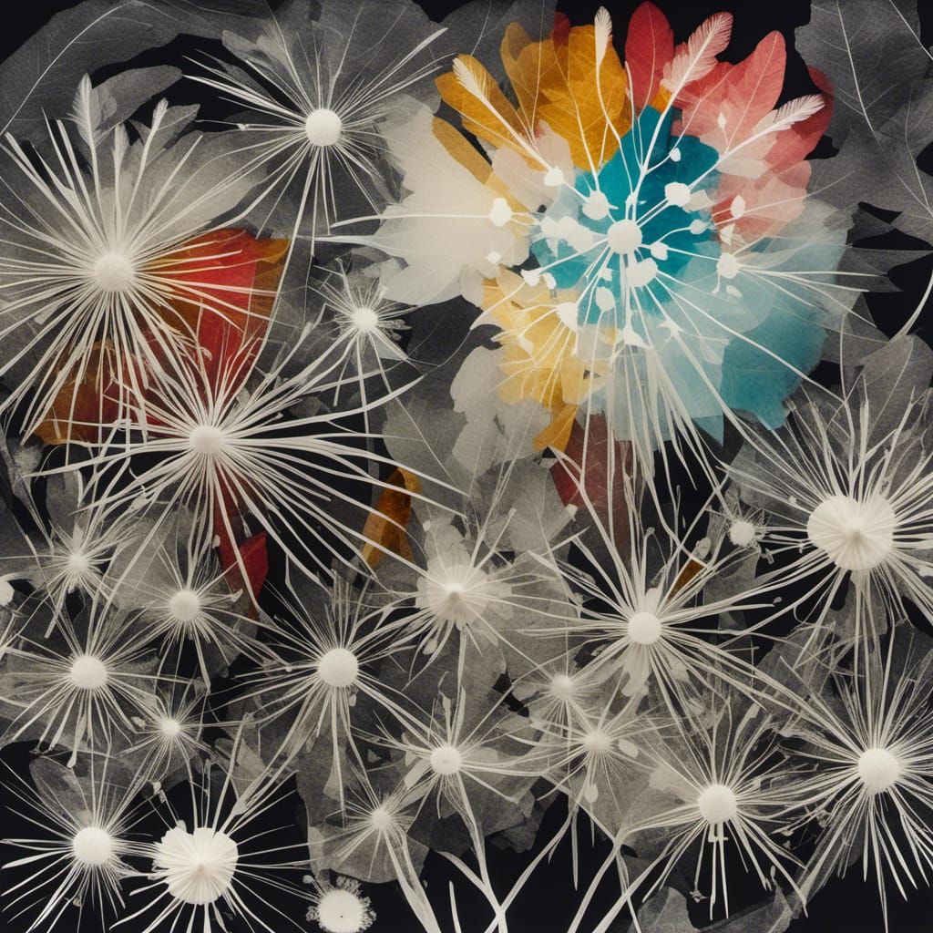 <lora:Photograms:1.0>  Create a Black and white photogram, a primitive photography technique that involves direct exposu...