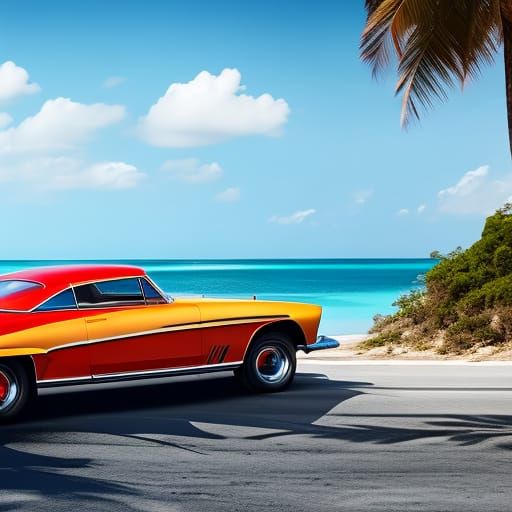 Luxury Car Drives Along Cuba Coast