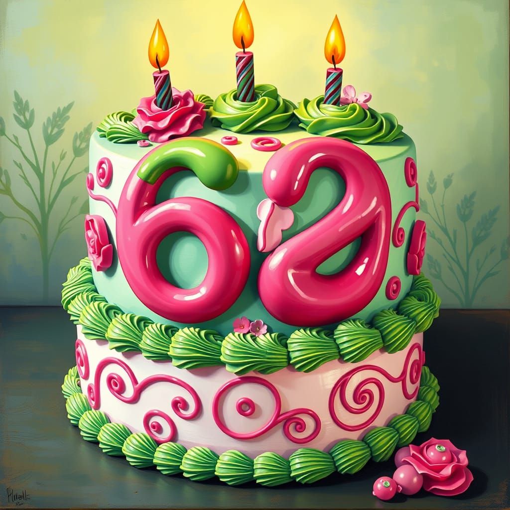 Vibrant Birthday Cake in Pop Surrealist Style