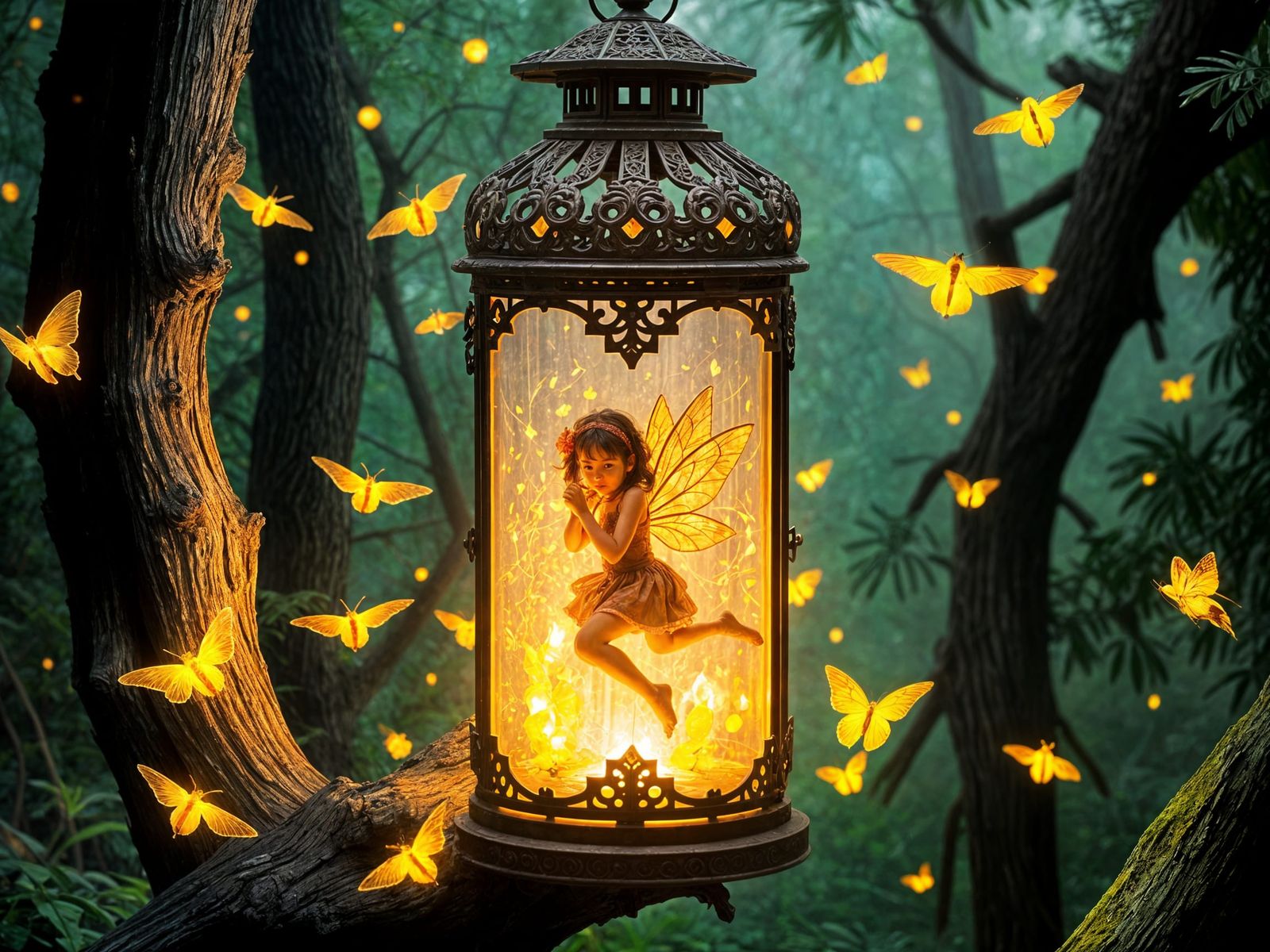 Glowing Fairy in Victorian Lantern: Fantasy Art