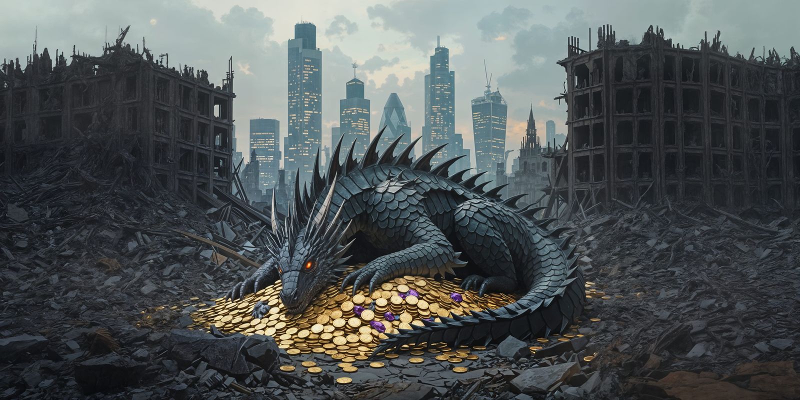 Dragon Sleeping on Gold in Dystopian London