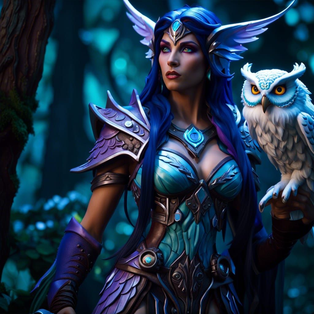 Beautiful high elf warrior with owl