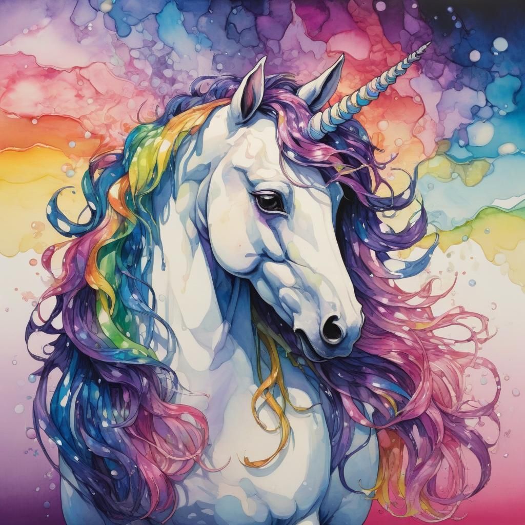 Rainbow Unicorn in Surreal Cel-Shaded Twilight
