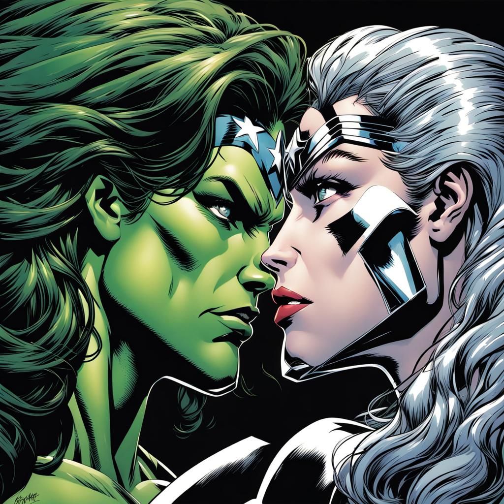 She Hulk vs Wonder Woman: Comic Book Art