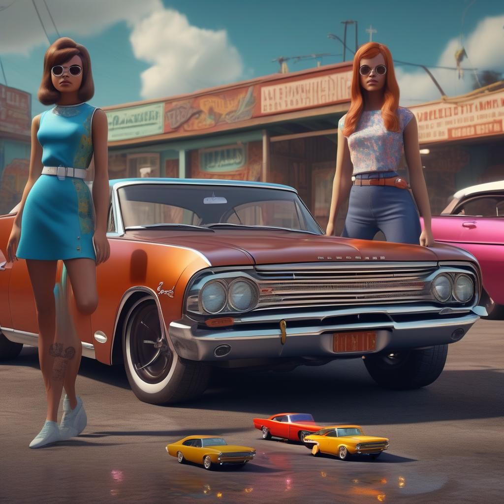1960s Fashion and Muscle Cars: Detailed Matte Painting