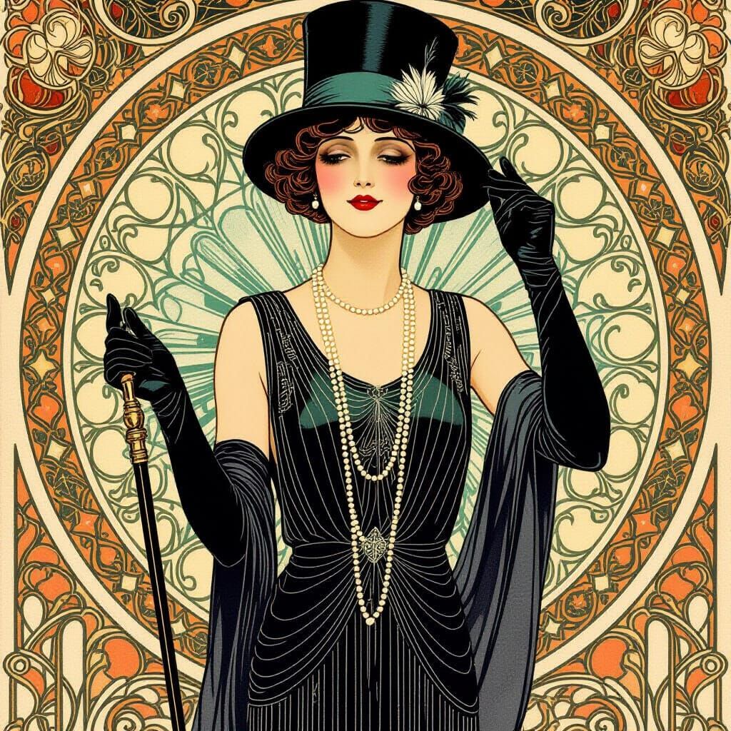 Elegant Flapper in Art Deco Style