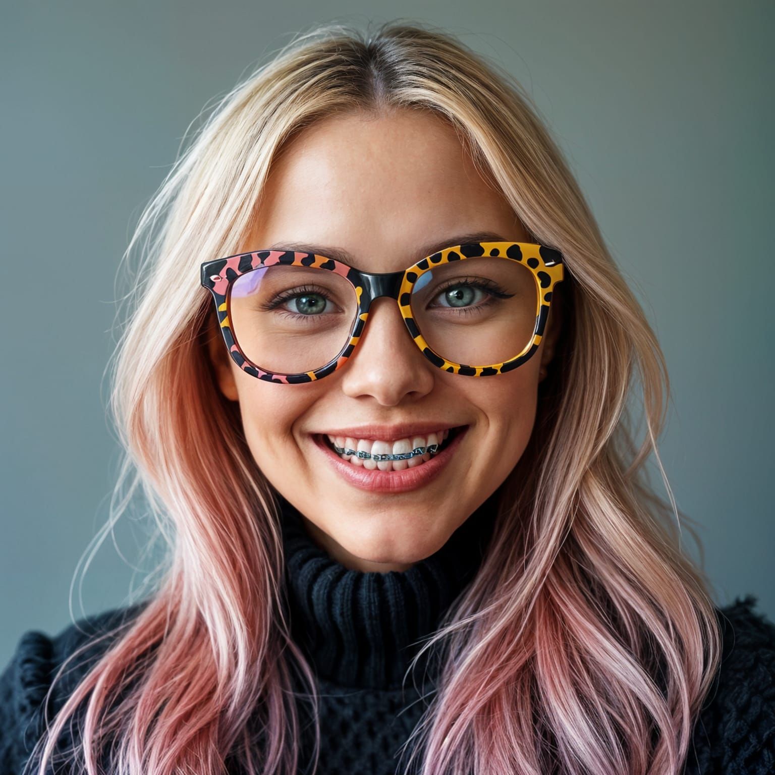Realistic Woman with Multicolored Hair and Glasses
