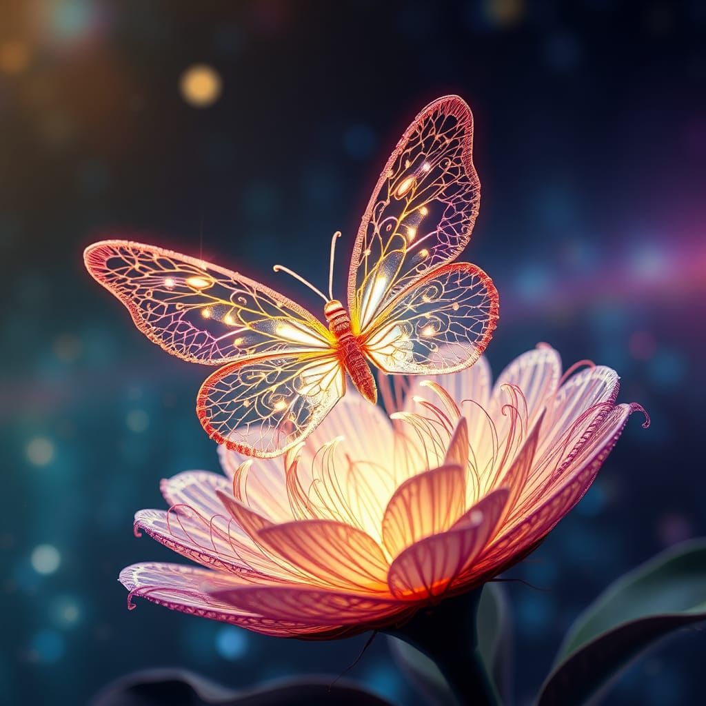 Ethereal String Butterfly on Cosmic Flower
