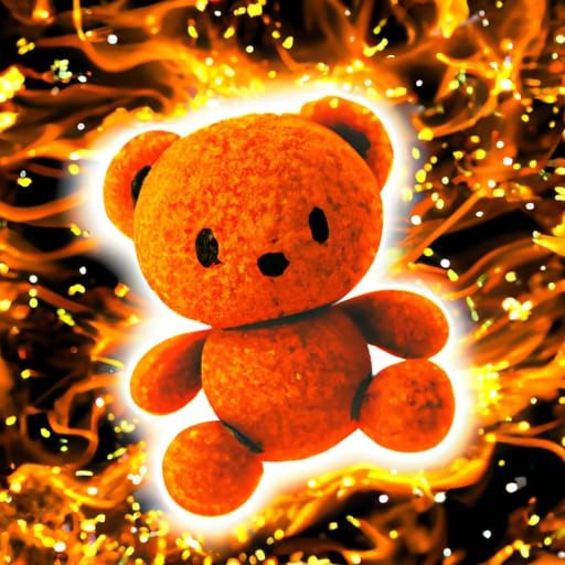 Neon Kawaii Teddy Bear in Orange Galaxy